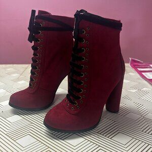 ✨ Michael Antonio Maroon Lace-Up Heeled Ankle Boots ✨